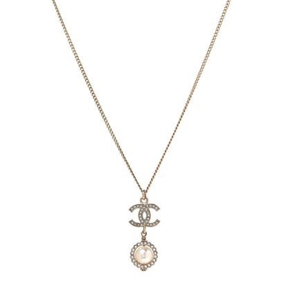 Chanel Crystal Pearl CC Lace Camellia Necklace Gold 1 of 4
