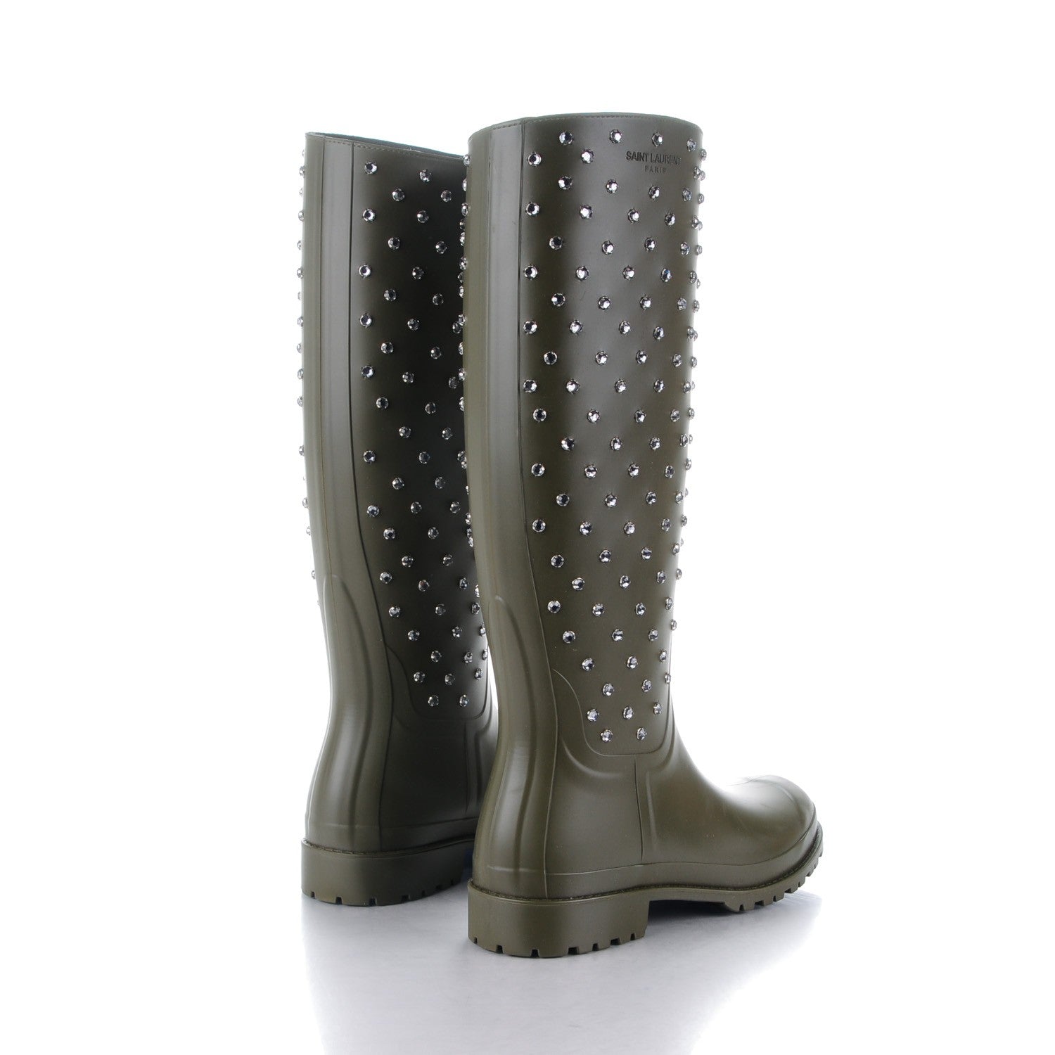 Saint Laurent Rubber Studded Festival Rain Boots 40 New Kaki Fonce 4 of 6