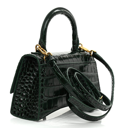 Balenciaga Shiny Calfskin Crocodile Embossed Hourglass Top Handle Bag XS Forest Green 3 of 14