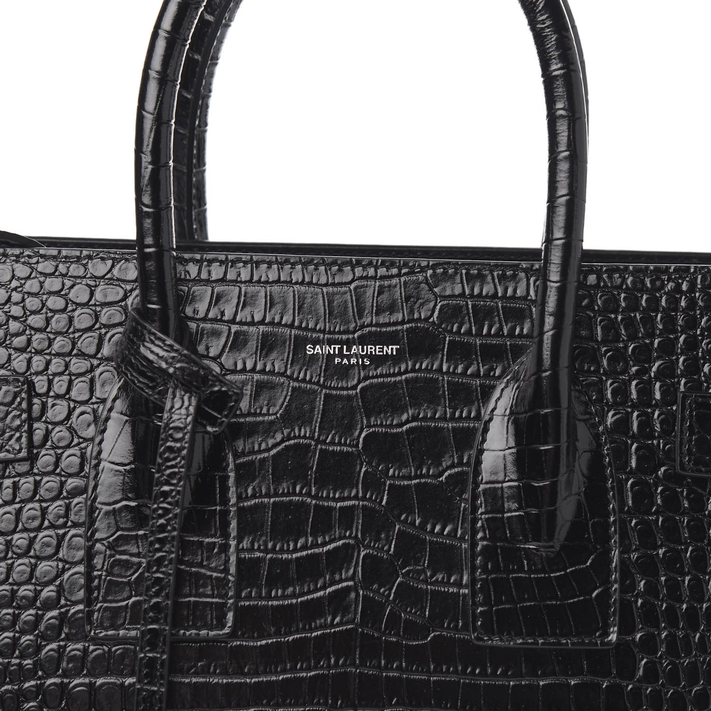 Calfskin Crocodile Embossed Small Sac de Jour Black