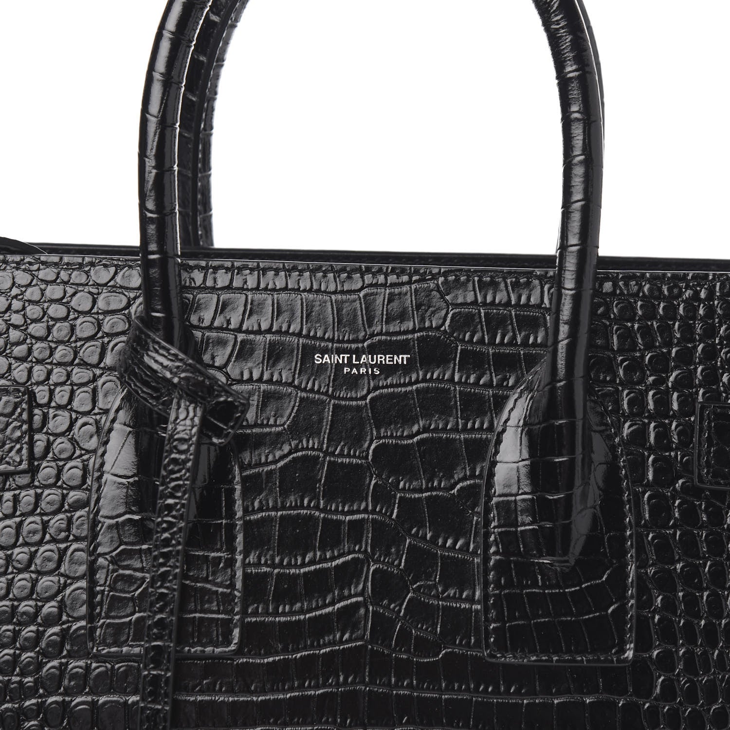 Saint Laurent Calfskin Crocodile Embossed Small Sac de Jour Black 8 of 8