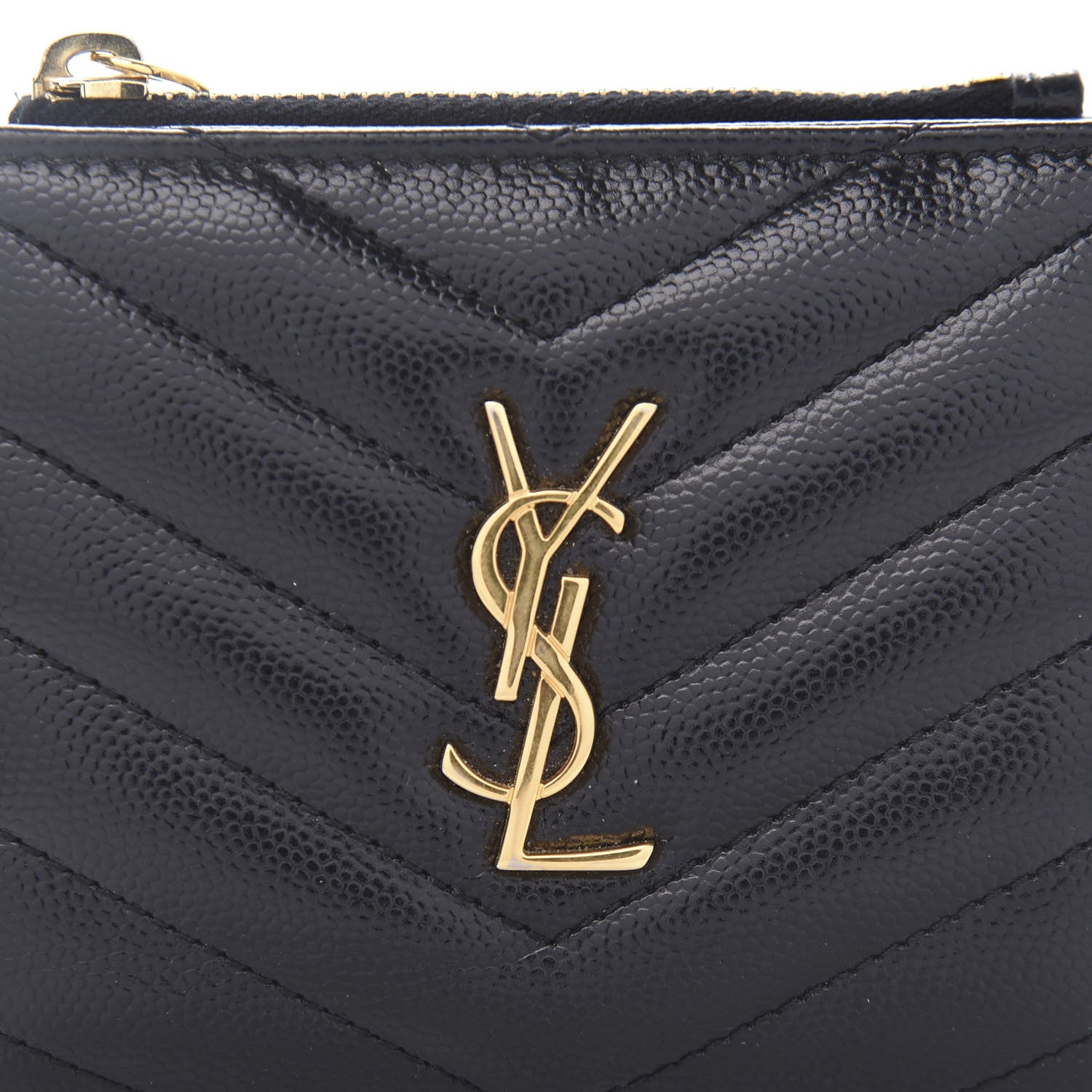 Saint Laurent Grain De Poudre Matelasse Chevron Monogram Zipped Card Case Black 9 of 9