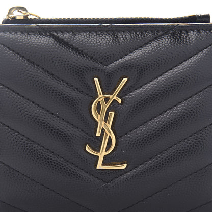 Saint Laurent Grain De Poudre Matelasse Chevron Monogram Zipped Card Case Black 9 of 9