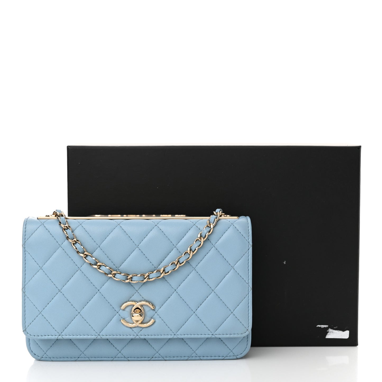 Lambskin Quilted Trendy CC Wallet On Chain WOC Light Blue