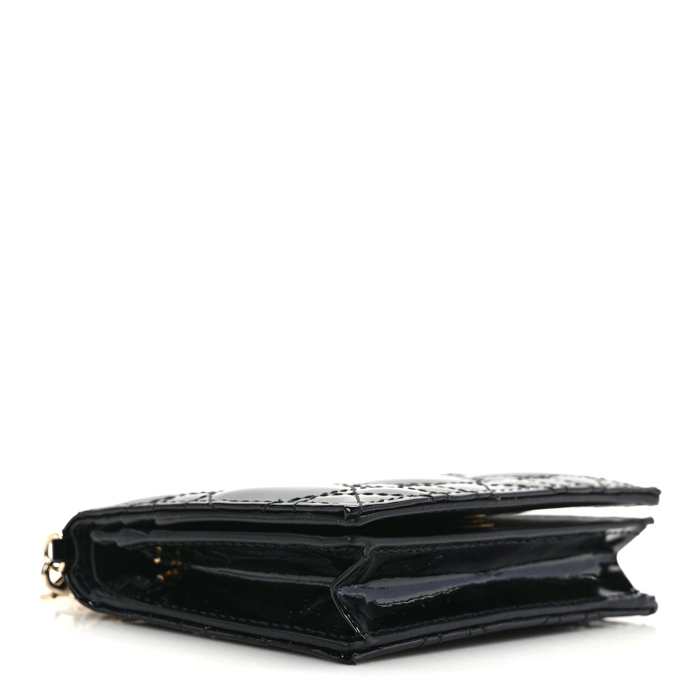 CHRISTIAN DIOR Patent Cannage Mini Lady Dior Wallet Black