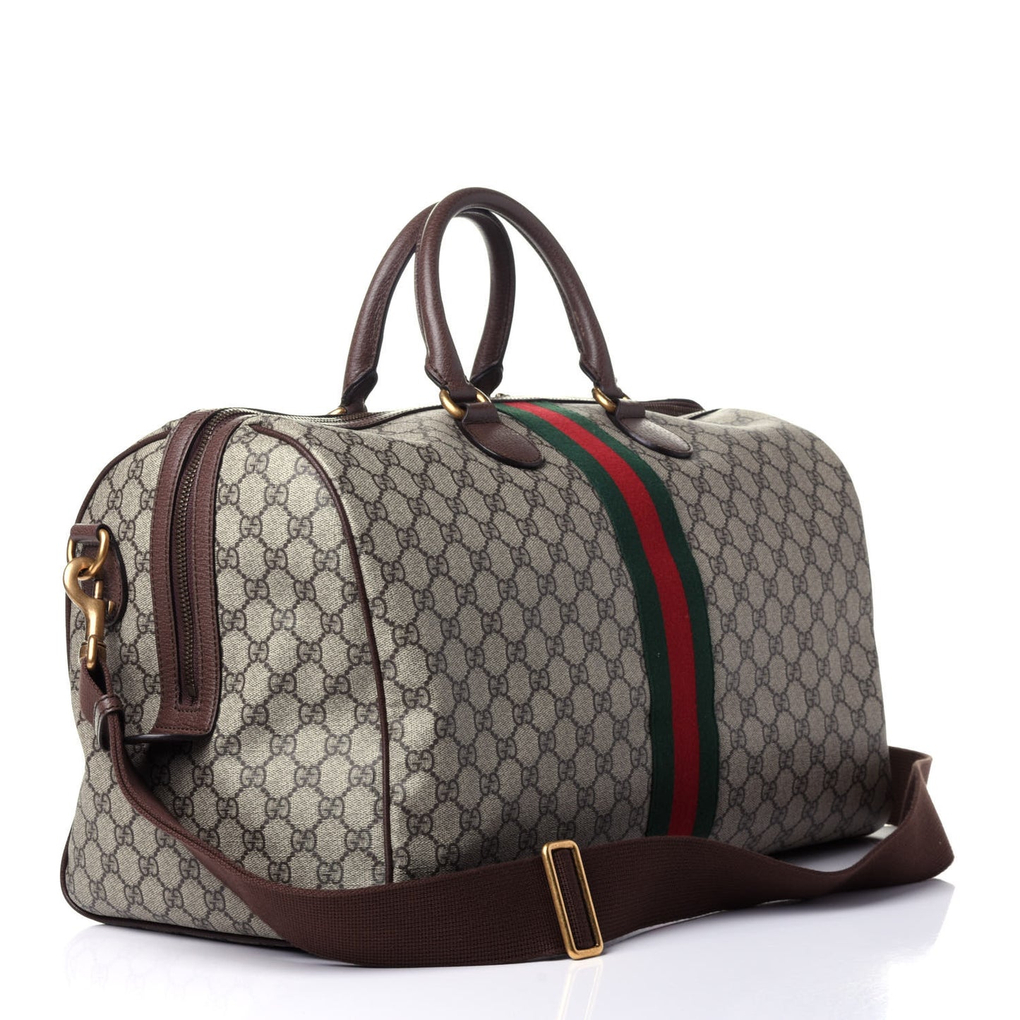 GG Supreme Monogram Textured Dollar Calfskin Web Medium Ophidia Carry-On Duffle Bag Beige Ebony New Acero