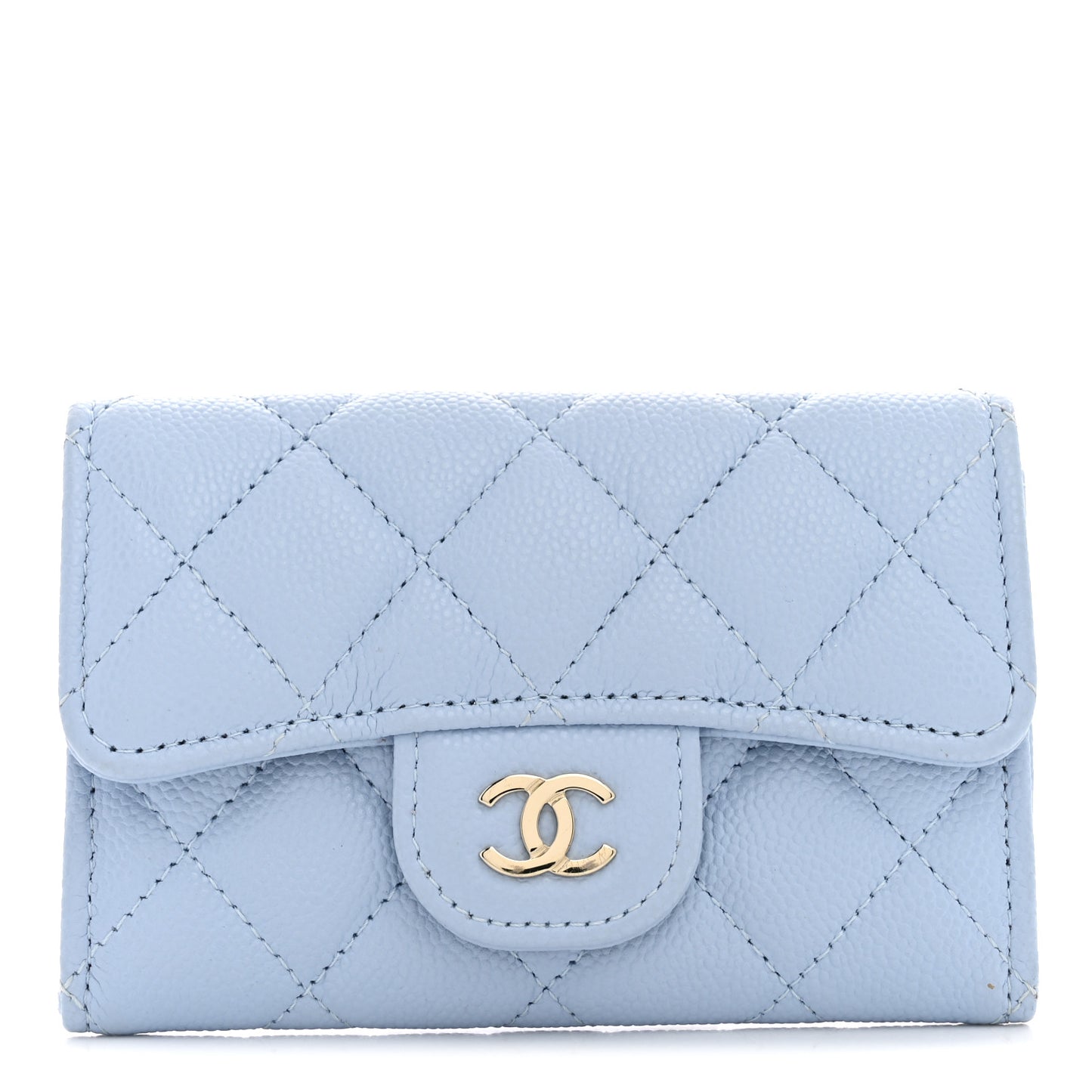 Caviar Quilted Flap Card Holder Wallet Light Blue