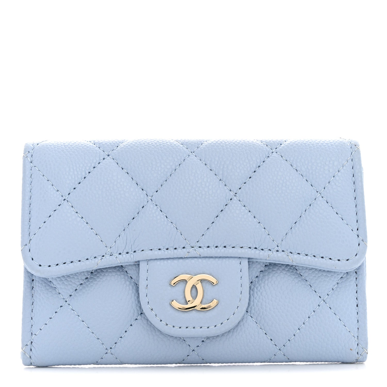 Chanel Caviar Quilted Flap Card Holder Wallet Light Blue 1 of 7