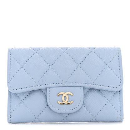 Chanel Caviar Quilted Flap Card Holder Wallet Light Blue 1 of 7