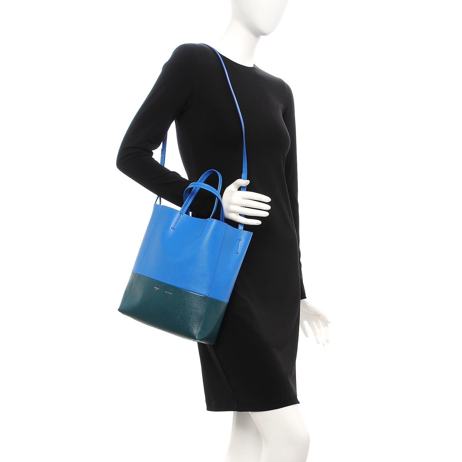 Celine Grained Calfskin Small Vertical Bi-Cabas Bright Blue Peacock 2 of 6