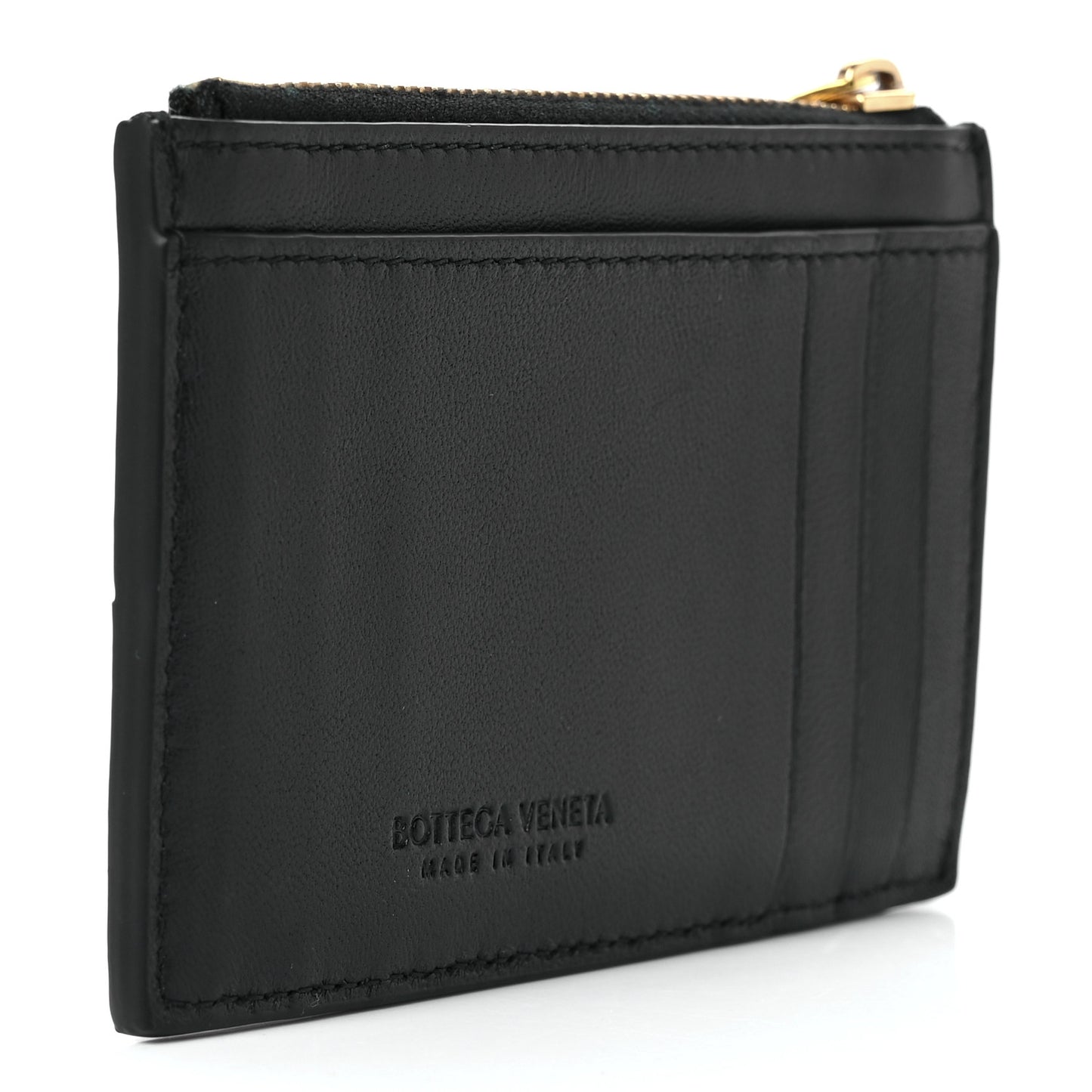 Nappa Maxi Intrecciato Zipped Card Case Black