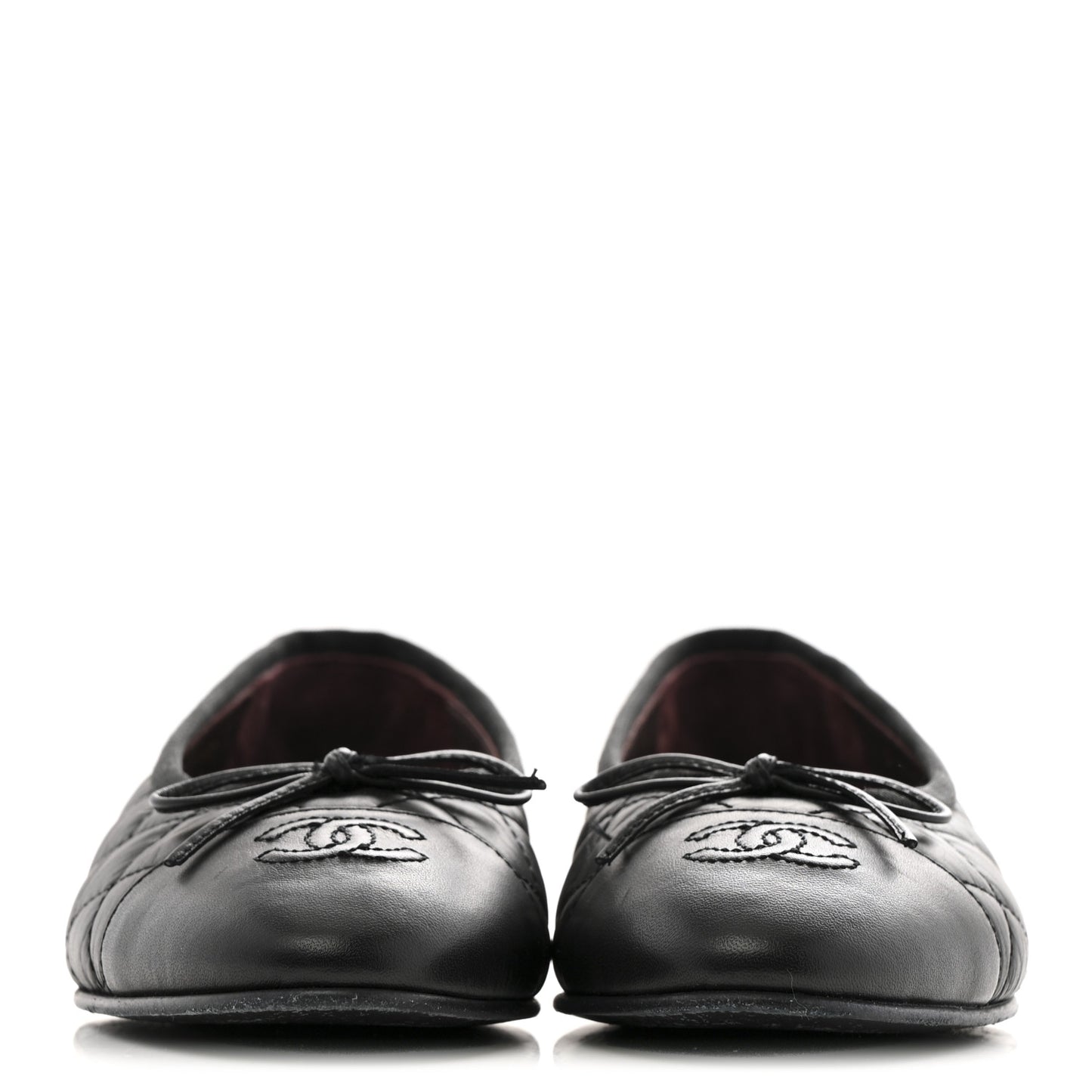 Aged Calfskin Quilted CC Cap Toe Ballerina Flats 37 Black