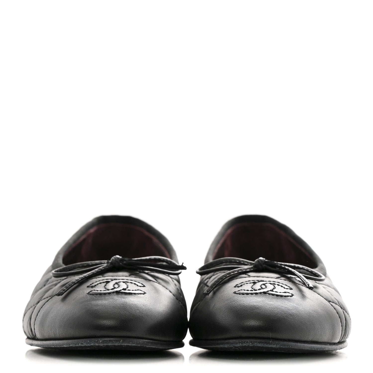 Chanel Aged Calfskin Quilted CC Cap Toe Ballerina Flats 37 Black 3 of 12