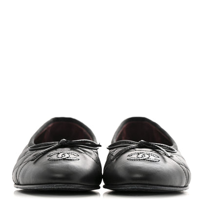 Chanel Aged Calfskin Quilted CC Cap Toe Ballerina Flats 37 Black 3 of 12
