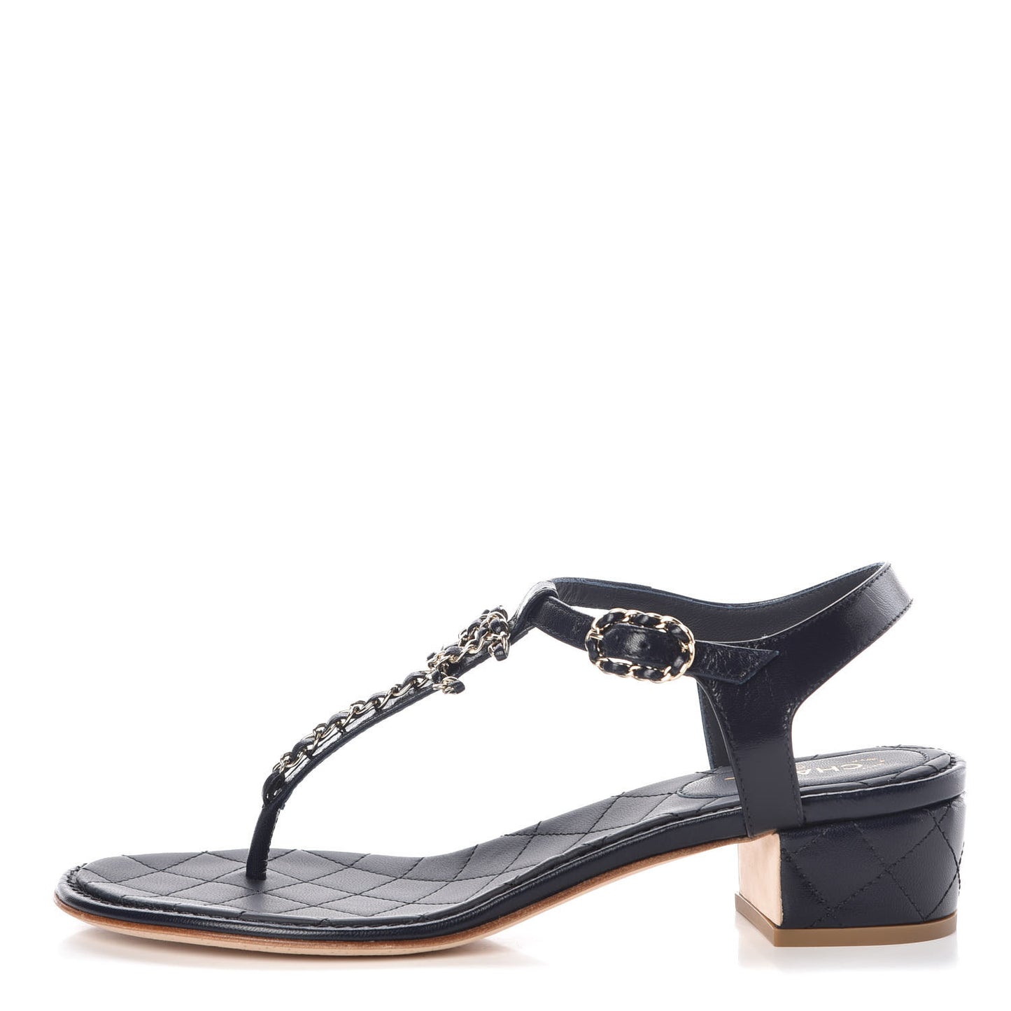 Goatskin CC Chain Thong Sandals 41 Dark Blue