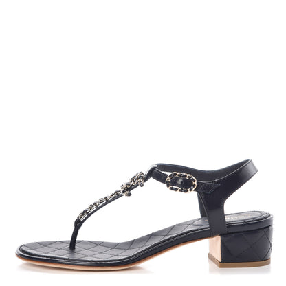 Chanel Goatskin CC Chain Thong Sandals 41 Dark Blue 1 of 8