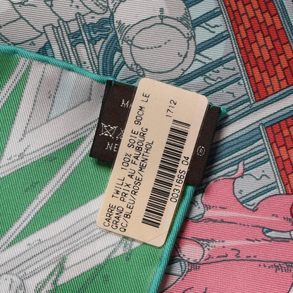 Hermes Silk Le Grand Prix Au Faubourg Scarf 90 Bleu Rose Menthol 5 of 6