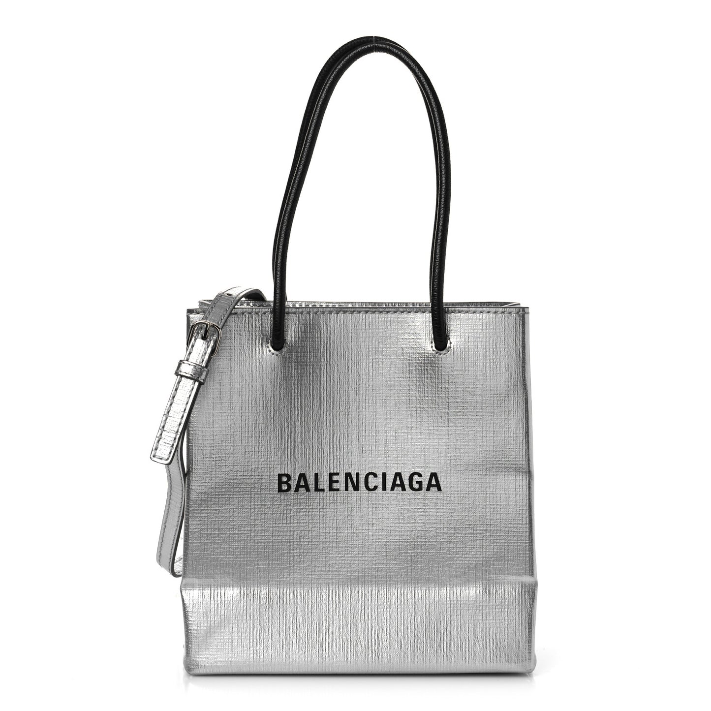 Metallic Squared Calfskin Logo North South Shopper Tote XXS Silver