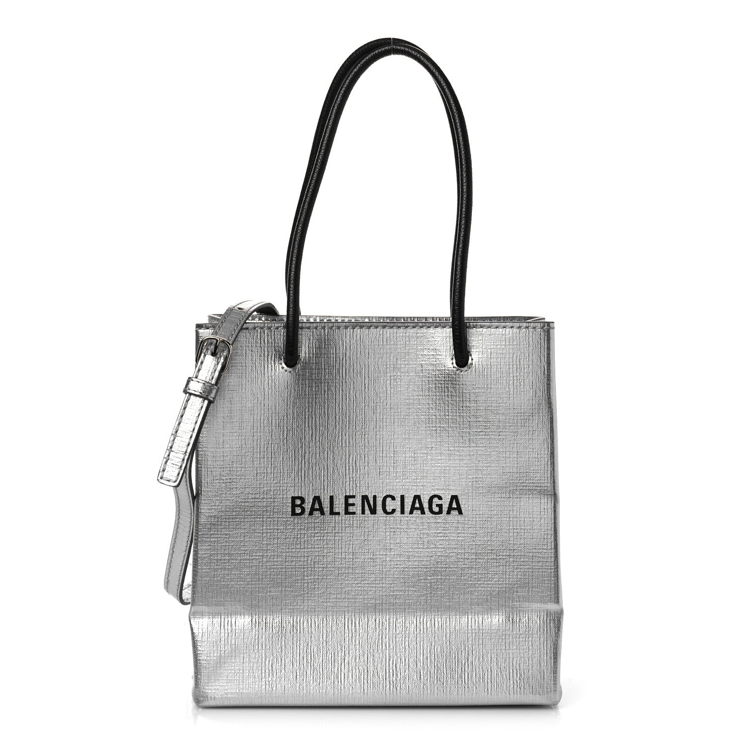 Balenciaga Metallic Squared Calfskin Logo North South Shopper Tote XXS Silver 1 of 8