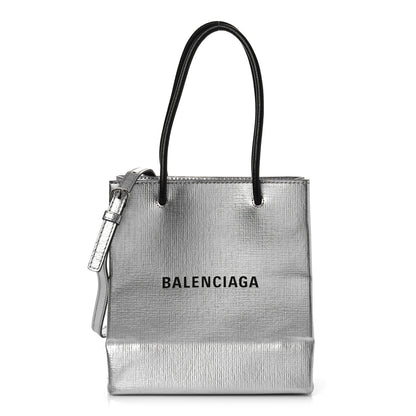 Balenciaga Metallic Squared Calfskin Logo North South Shopper Tote XXS Silver 1 of 8