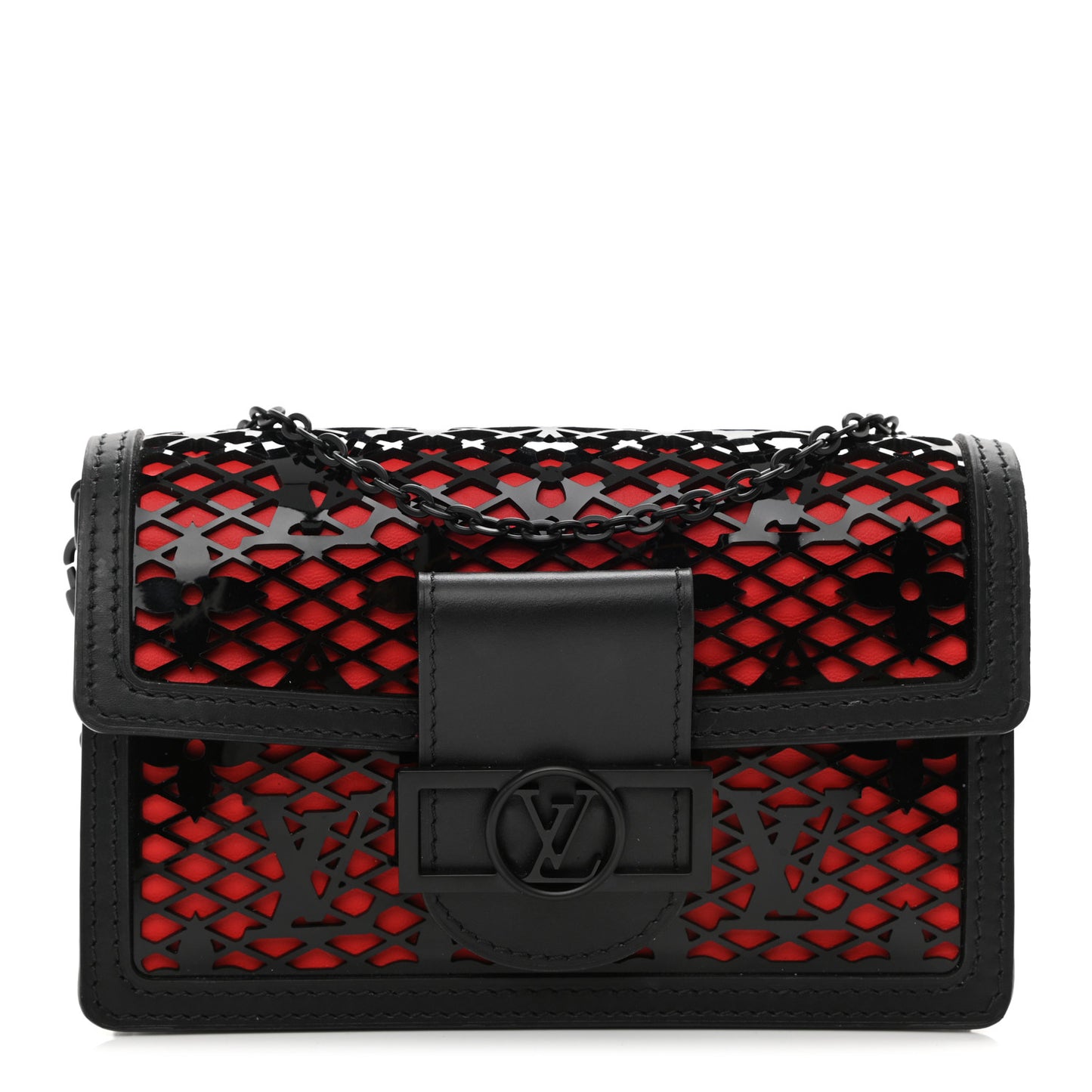 Patent Calfskin Laced Monogram Dauphine Chain Wallet Black