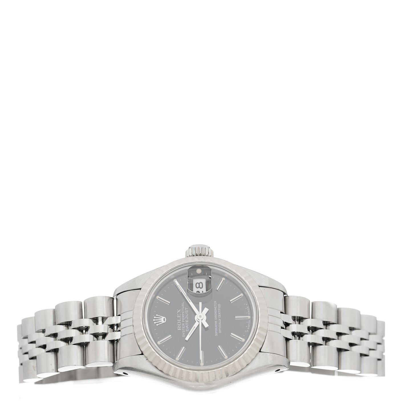 Stainless Steel 18K White Gold 26mm Oyster Perpetual Datejust Watch Black 69174