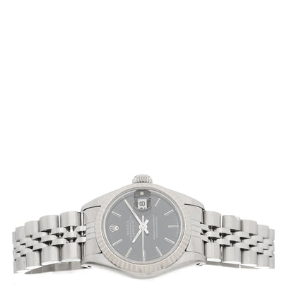 Rolex Stainless Steel 18K White Gold 26mm Oyster Perpetual Datejust Watch Black 69174 2 of 4