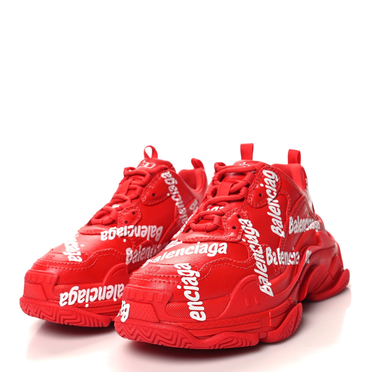 Recycled Calfskin Allover Logo Womens Triple S Sneakers 35 Tomato Red White