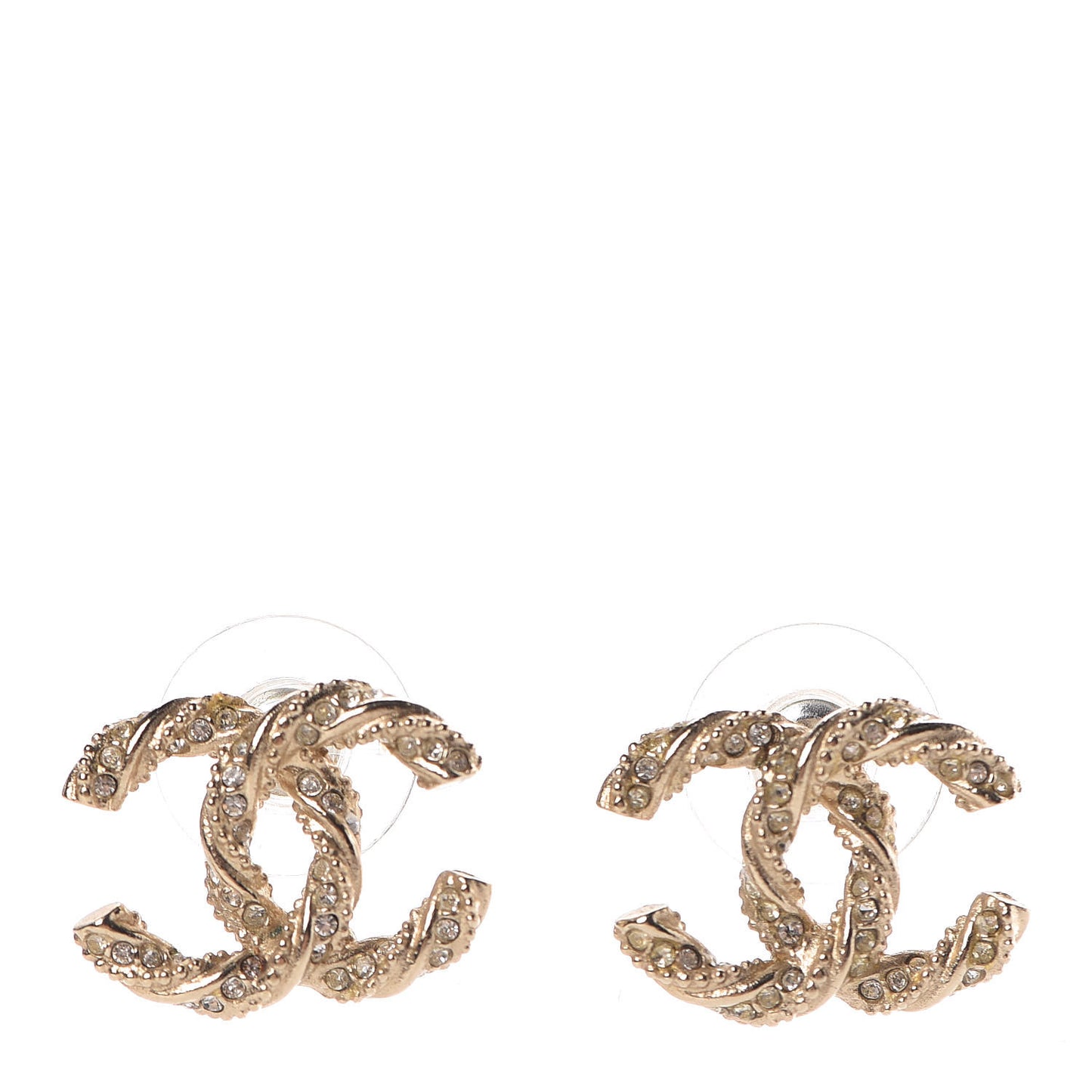 Crystal Twisted CC Earrings Gold