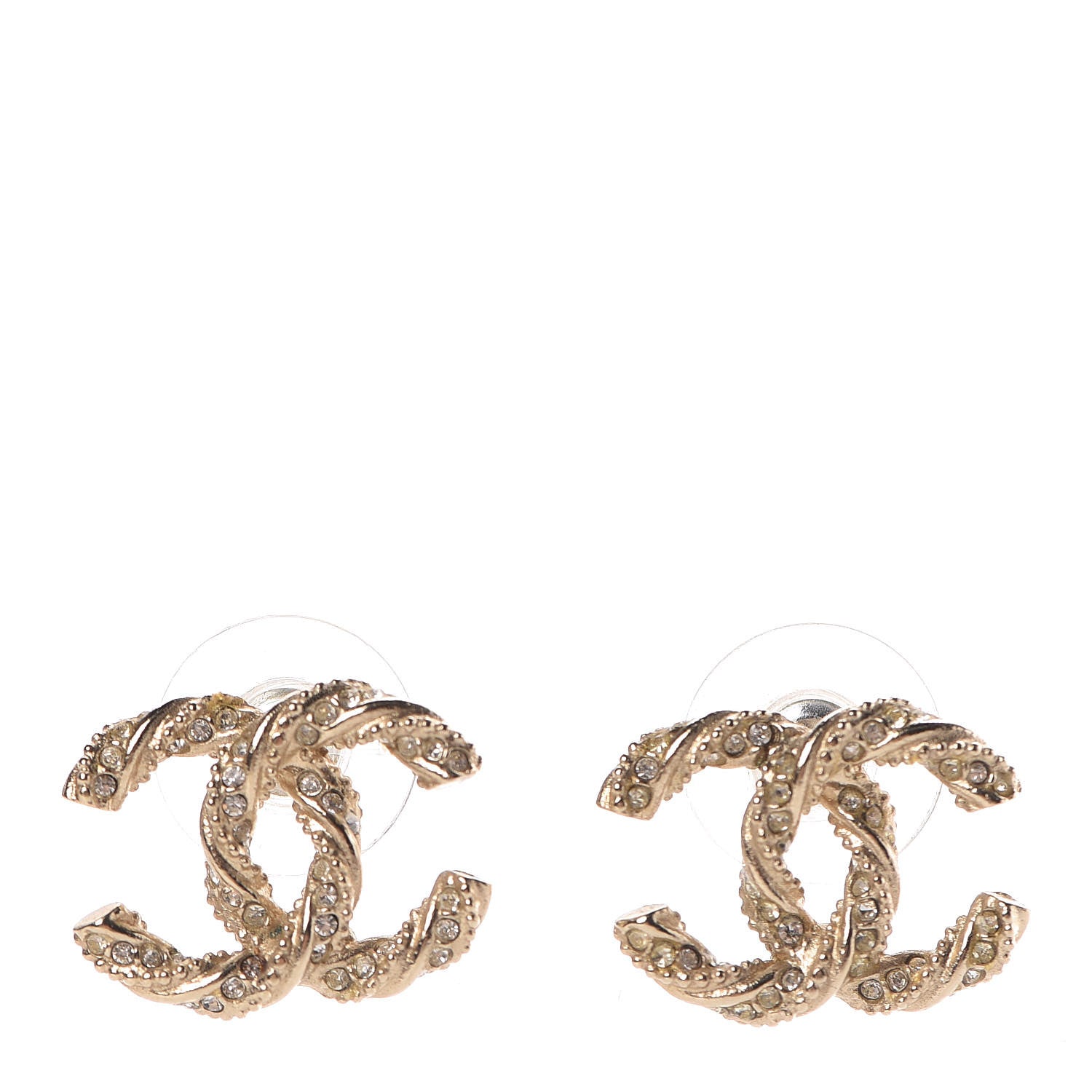 Chanel Crystal Twisted CC Earrings Gold 1 of 5
