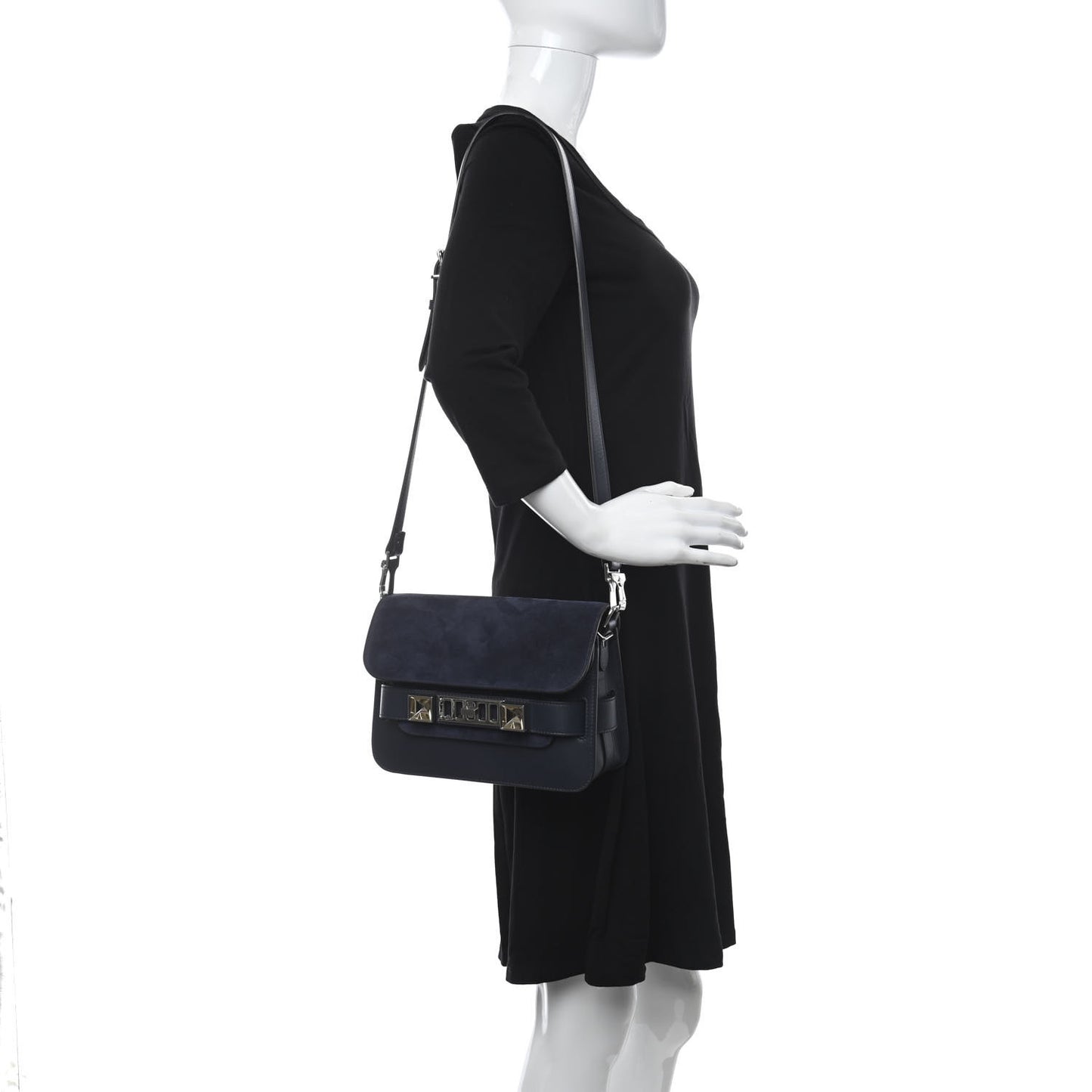 Suede Calfskin Mini PS11 Classic Shoulder Bag Dark Navy