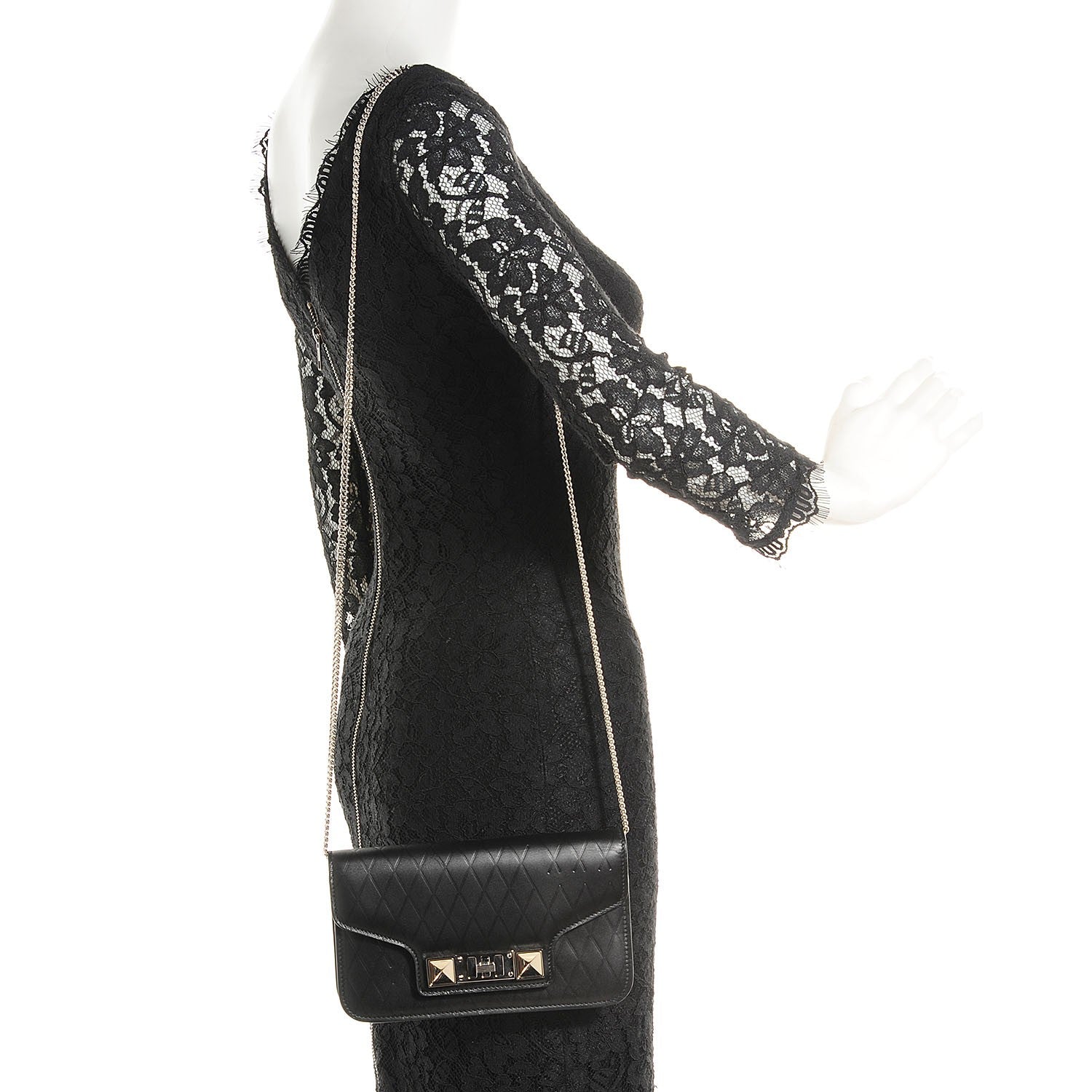 Proenza Schouler Calfskin Embossed Crosshatch PS11 Chain Wallet Black 2 of 7