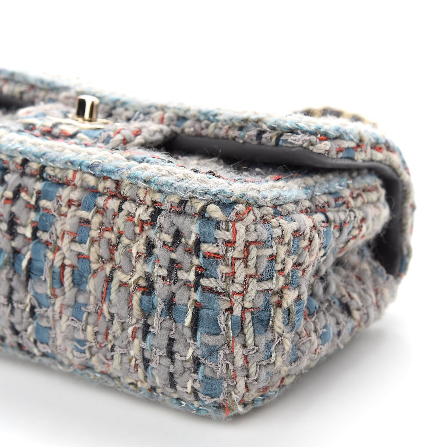 Tweed Quilted Mini Square Flap Bag Blue