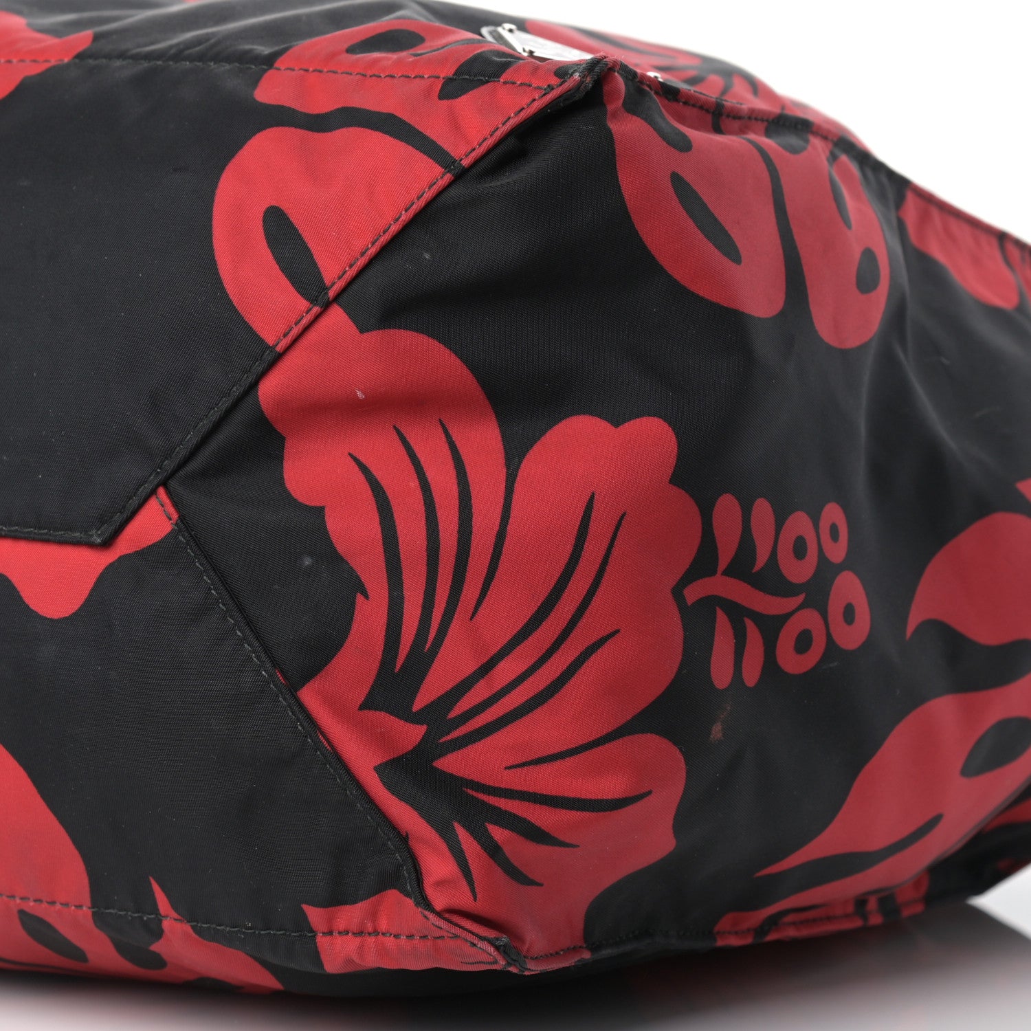 Prada Tessuto Nylon Saffiano Hibiscus Print Tote Black Rosso 10 of 13