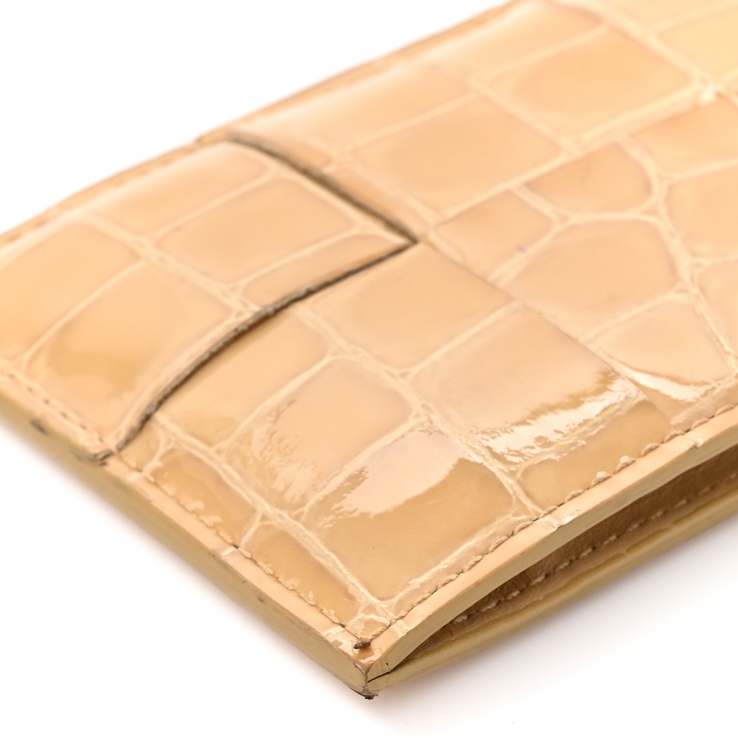Bottega Veneta Gloss Calfskin Crocodile Embossed Card Holder Wallet Praline 9 of 9