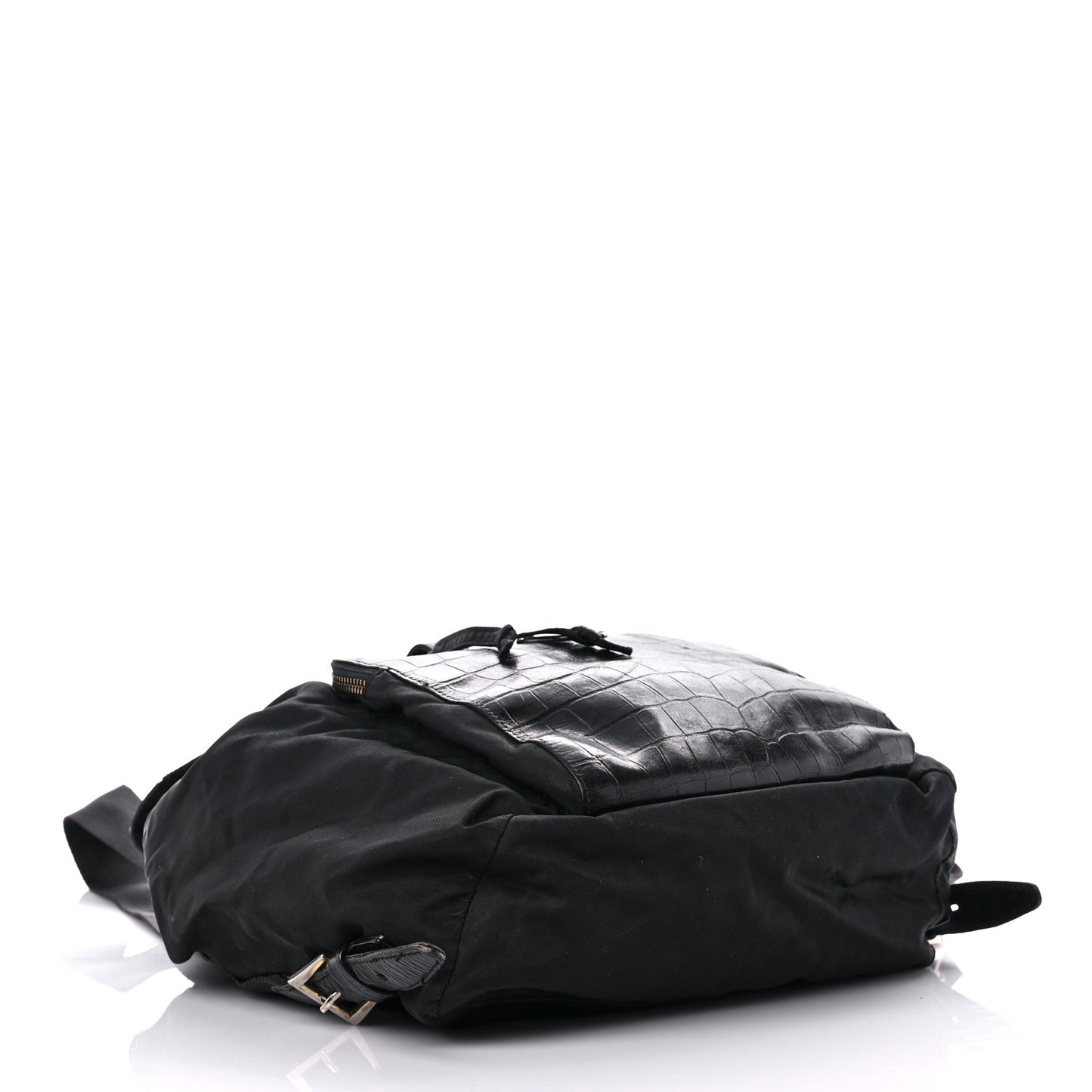 Tessuto Nylon Crocodile Embossed Calfskin Cinch Backpack Black