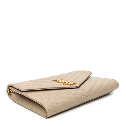 Saint Laurent Grain De Poudre Matelasse Chevron Monogram Envelope Clutch Sea Salt 3 of 4