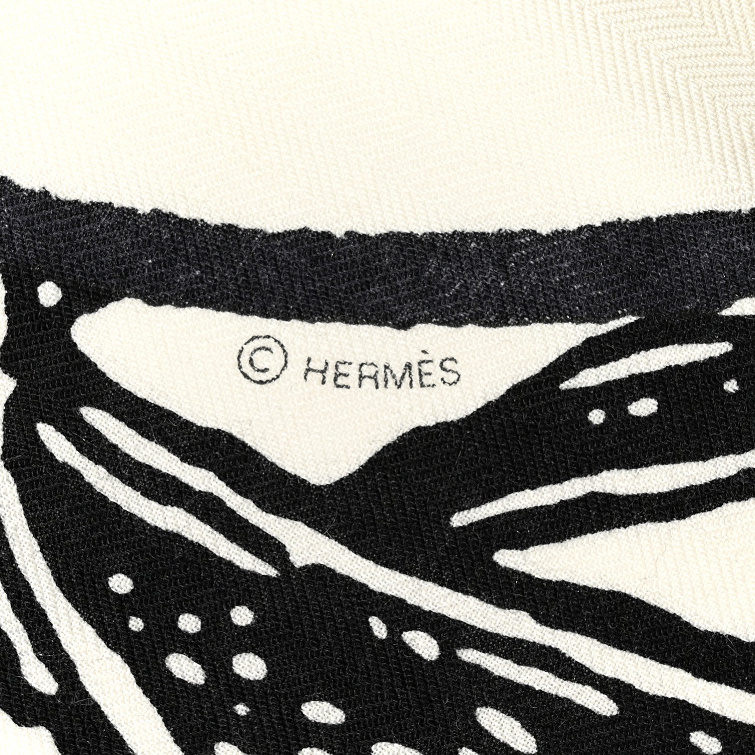 Hermes Cashmere Silk Cavaliere En Formes Shawl 140 White Black Kaki 4 of 5