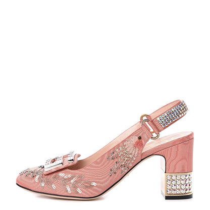 Gucci Moire Fabric Eyes Crystal Square G Madelyn Slingbacks 41 New Blush 1 of 10