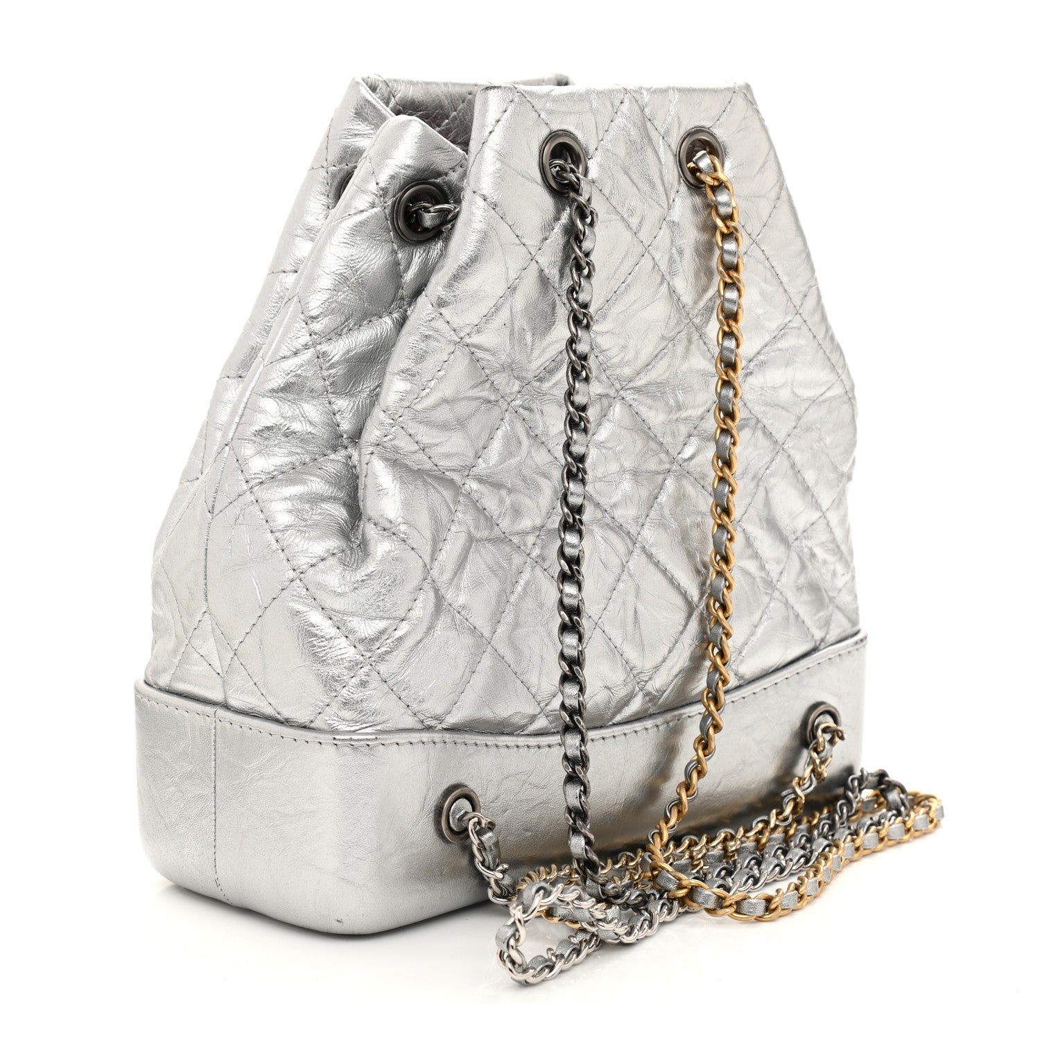 Chanel Metallic Crumpled Calfskin Quilted Small Gabrielle Backpack Silver 1 of 10
