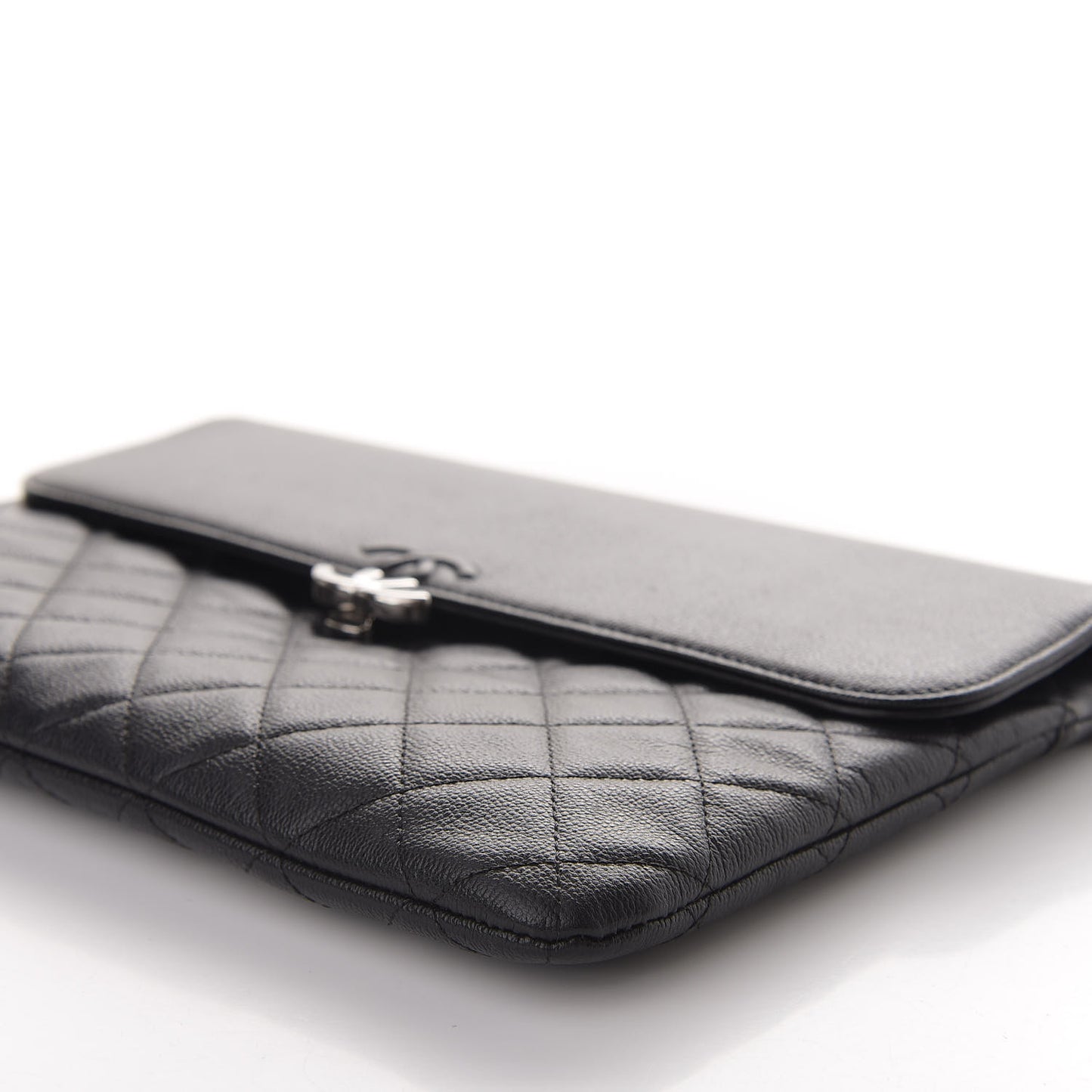Grained Calfskin Quilted CC Box Pouch Black