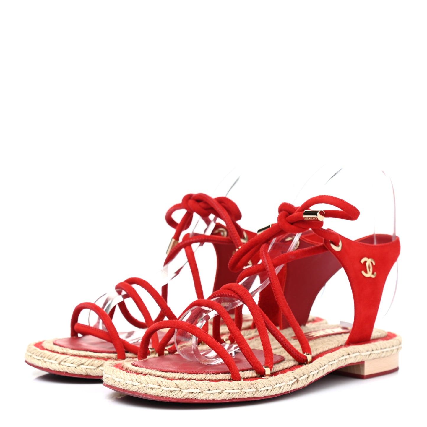 Suede Espadrille Sandals 38 Red