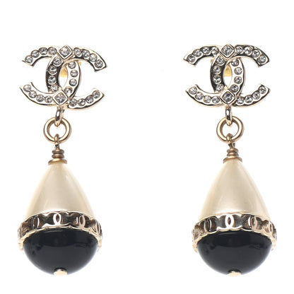 Chanel Crystal Pearl CC Fantasy Drop Earrings Gold Black 1 of 4