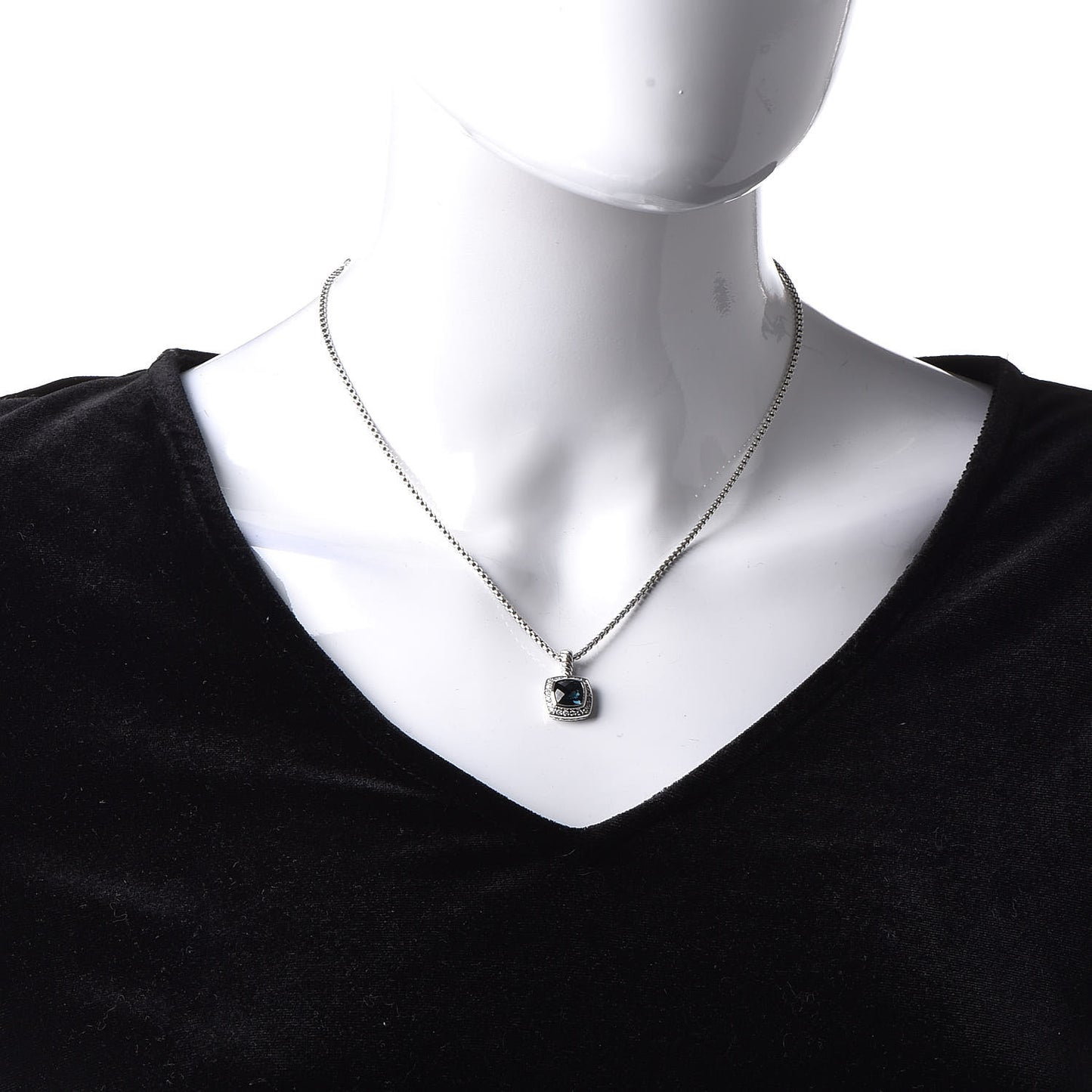 Sterling Silver Diamond Hampton Blue Topaz 7mm Petite Albion Pendant Necklace