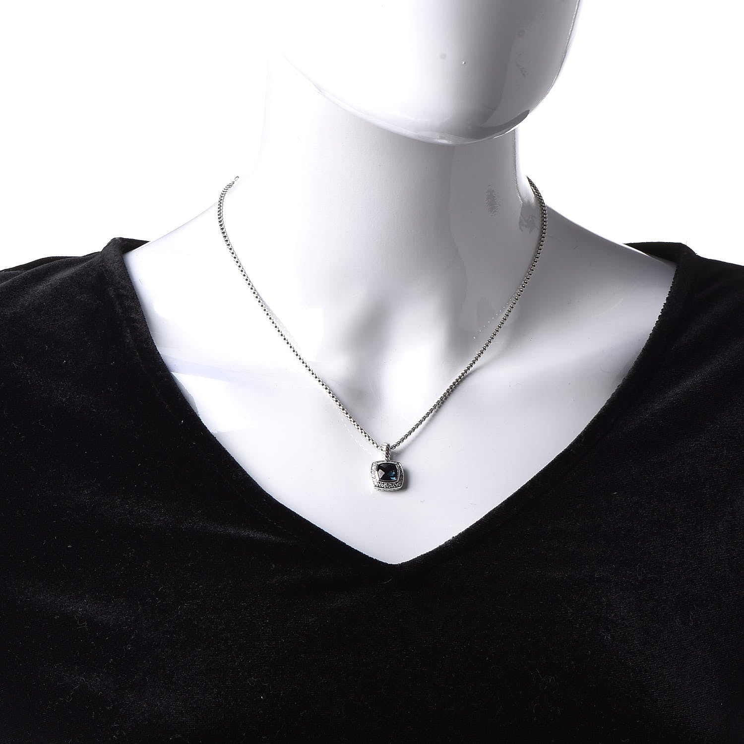 David Yurman Sterling Silver Diamond Hampton Blue Topaz 7mm Petite Albion Pendant Necklace 2 of 6