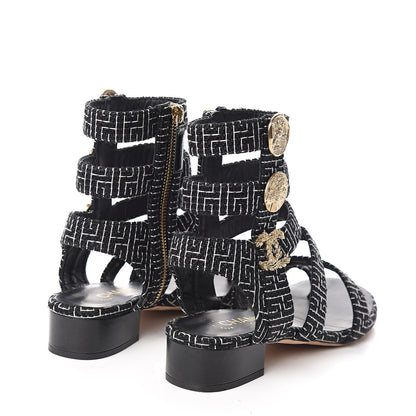Chanel Tweed Medallion Gladiator Sandals 38.5 Black 4 of 11