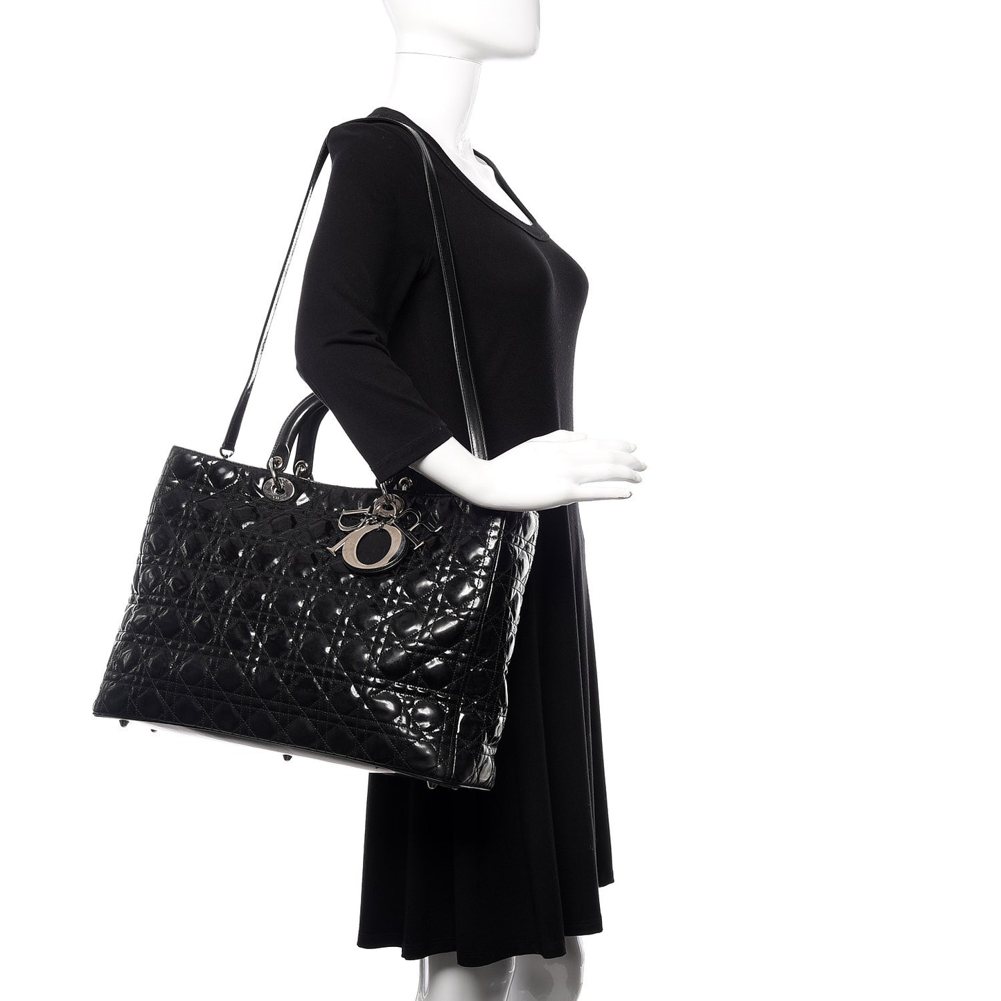 Patent Cannage Large Lady Dior Black