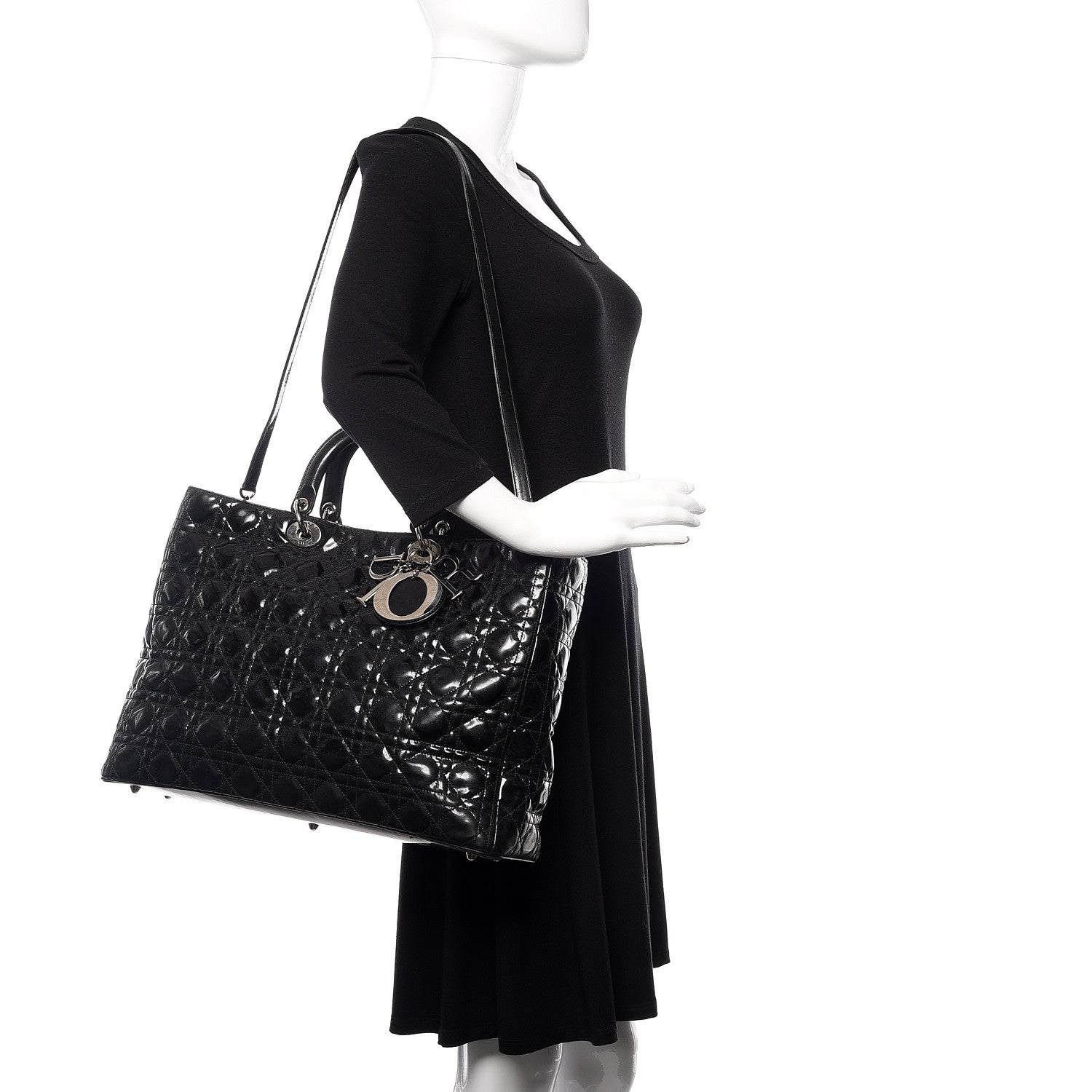 Christian Dior Patent Cannage Large Lady Dior Black 2 of 9