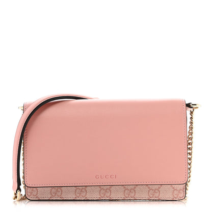 Gucci GG Supreme Monogram Textured Calfskin Emblem Wallet On Chain Pink 1 of 11