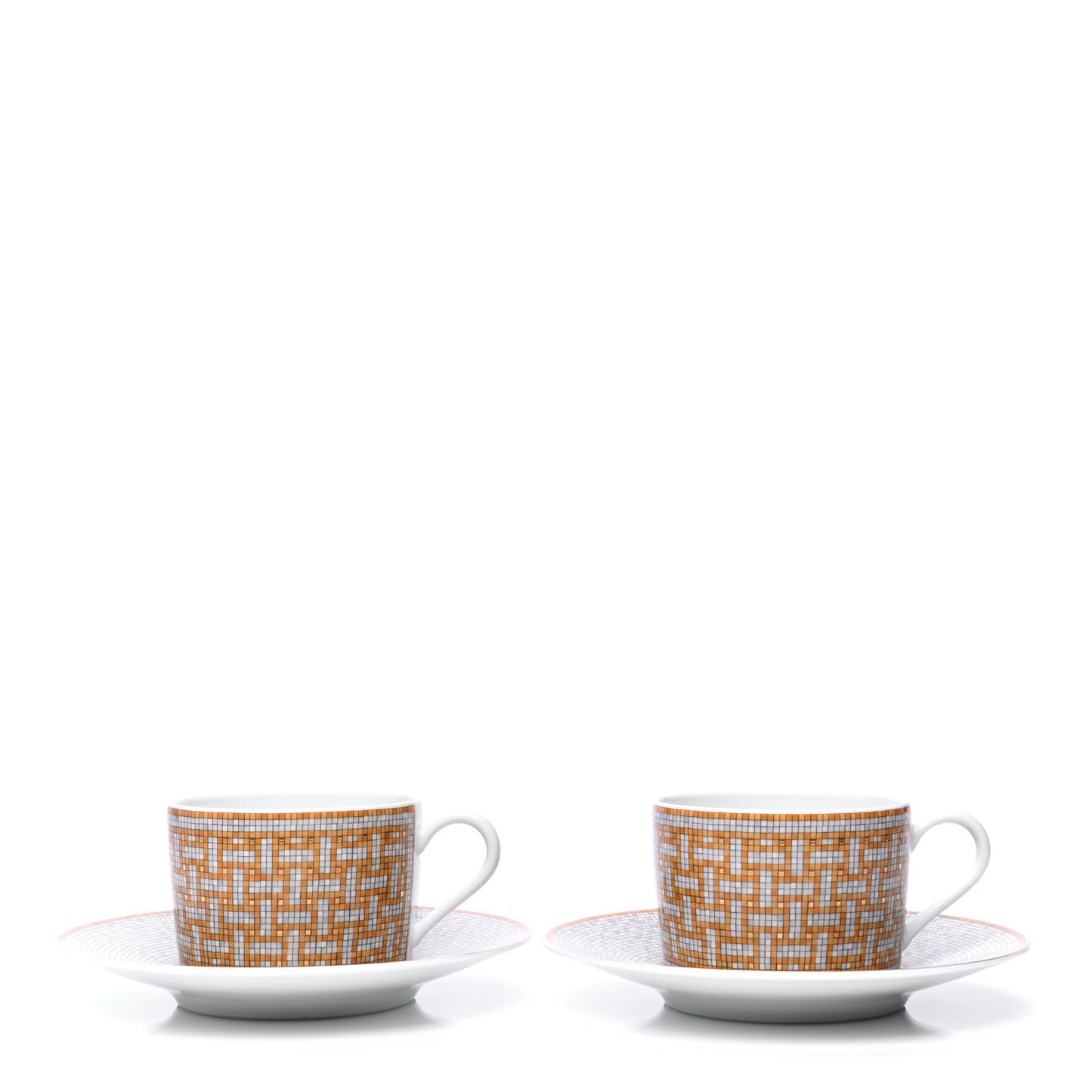 Porcelain Mosaique Au 24 Gold Tea Cup And Saucer Set Of 2